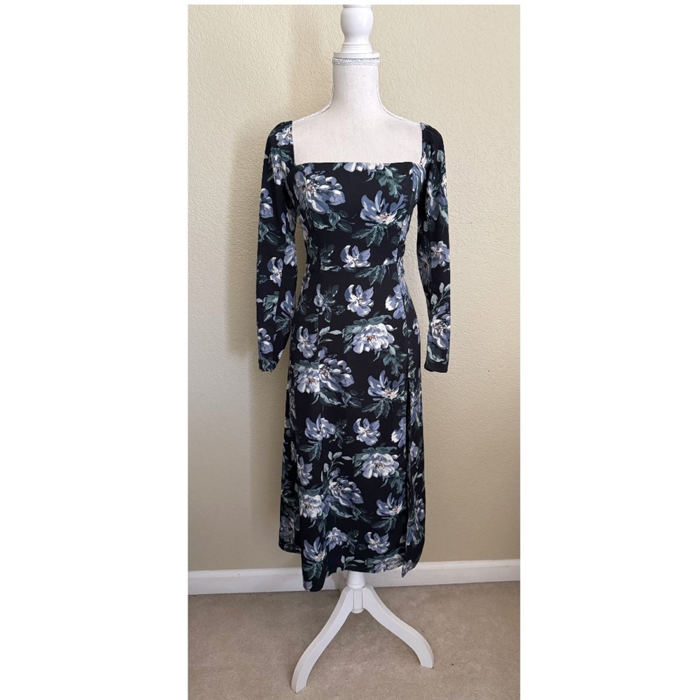 Abercrombie & Fitch Black Floral Long Sleeved Midi Dress Small